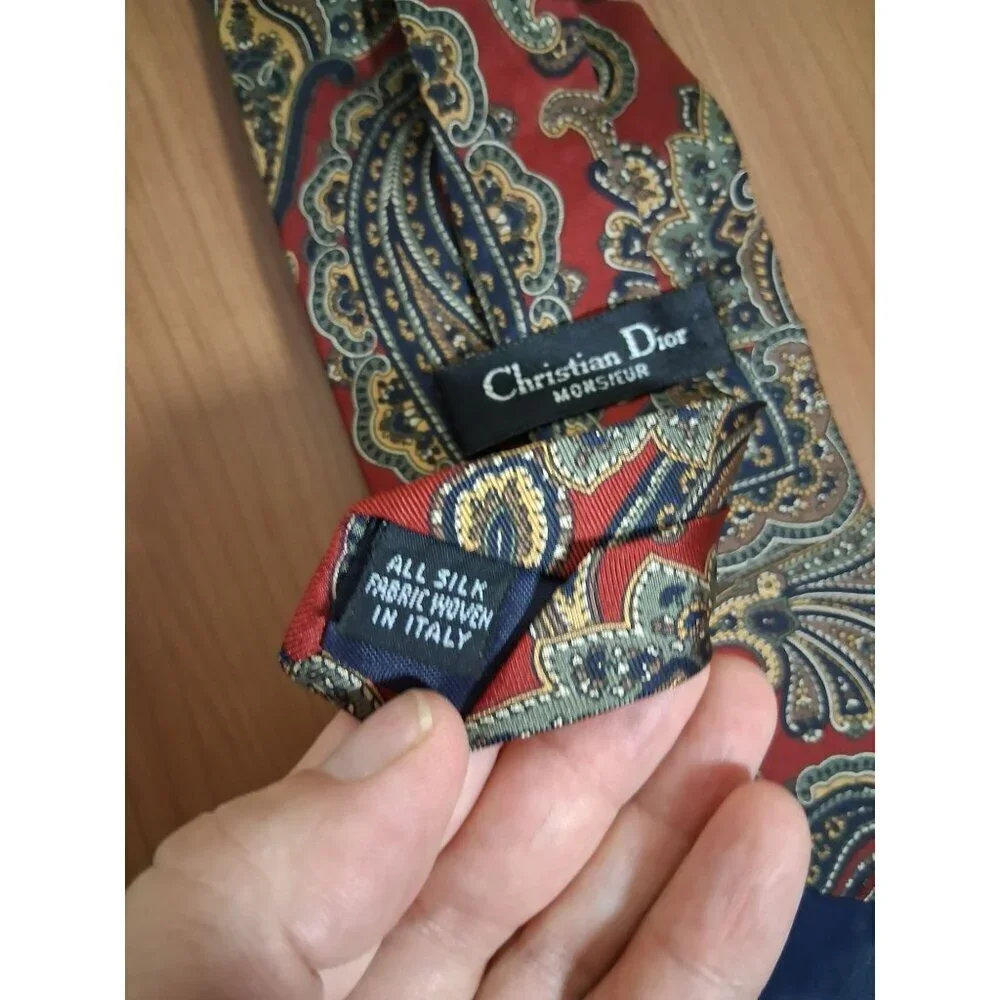 Christian Dior Monsieur Tie Paisley Print Silk Italy Business Casual Men's Red
